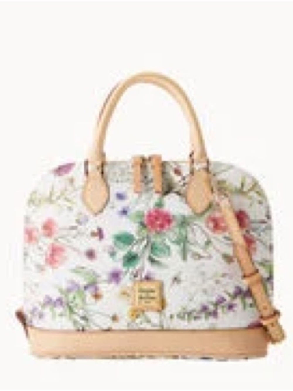 Dooney & Bourke White Floral Dome Satchel with Tan Trim
